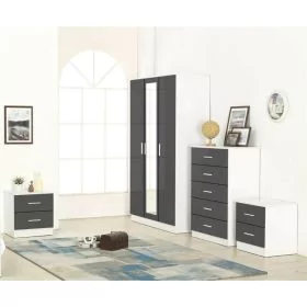 Wardrobe Set - RICOH I 3 Door Bedroom Set 4 Piece Grey and Matt White 113cm