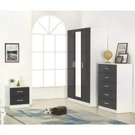 Wardrobe Set - RICOH 3 Door Bedroom Set 3 Piece Grey and White 133cm