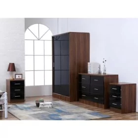 Wardrobe Set - RICOH 2 Door Bedroom Set 4 Piece Black and Walnut 120cm