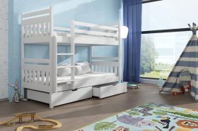 Zeus Wooden Kids Bunk Bed with Drawers Storage - White