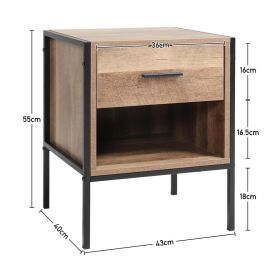 Storage Bedside Table 2 Shelves End Table Industrial Nightstand