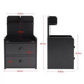 Wooden 2-Drawer Bedside Table Nightstand with a Shelf, Black