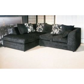 Modern Design Soft Chenille Corner Sofa with Pattern Cushion - Black