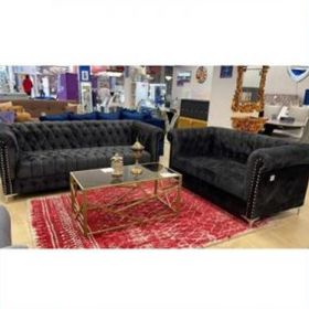 Sunderland Chesterfield 3 Seater and 2 Seater Sofa Set - Black