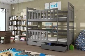 SERENA Wooden Bunk Bed with Storage and Foam Mattress - Graphite