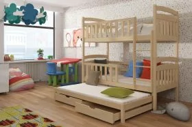 SALLY Wooden 2 Drawers Storage Double Bed with Trundle and Foam Mattress - Pine