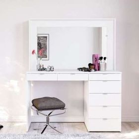 Dressing Table - FAYE 7 Drawer Dresser White 120cm
