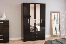Lynx 4 Door 2 Drawer Mirrored Wardrobe - Black