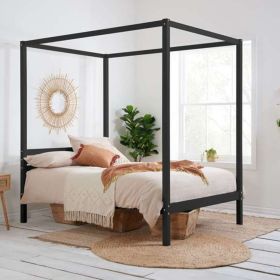 Solid Slatted Headboard Black Four Poster Bed - Kingsize 5ft