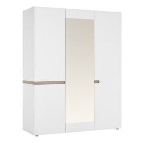 Estonia Elegant Design 3 Door Wardrobe with Mirror - White with Oak Trim