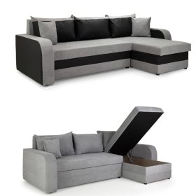 Upholstery Corner Sofabed with Storage - Grey Fabric and Leather