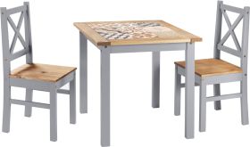 Salvador 1+2 Tile Top Dining Set - Slate Grey Distressed Waxed Pine