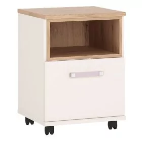 4Kids 1 Door Desk Mobile - Light Oak and white High Gloss (lilac handles)