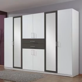 Wardrobe - DAKAR 6 Door Wardrobe White and Graphite 270cm