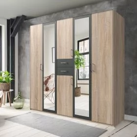 Wardrobe - DAKAR 5 Door Wardrobe Oak and Graphite 225cm