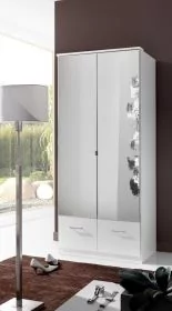 Wardrobe - INAGU 2 Door 2 Drawer Mirrored Wardrobe White 90cm