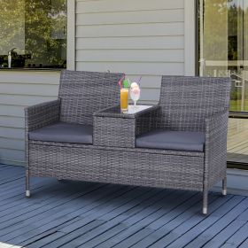 Garden Rattan 2 Seater Companion Seat Wicker Love Seat Weave Partner Bench with Cushions Patio Outdoor Furniture - Grey