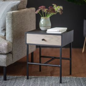 Bedside Table - GWYNEDD 1 Drawer Nightstand Black and Natural 40cm