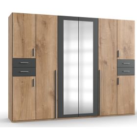 Fenton 6 Doors Wardrobe with 4 Drawers - Oak