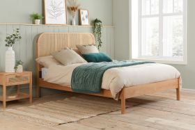 Rattan Curved Headboard Styled Solid Slats Brown Bed - Kingsize 5ft