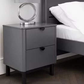Bedside Table - CHLOE 2 Drawer Nightstand Storm Grey 46cm