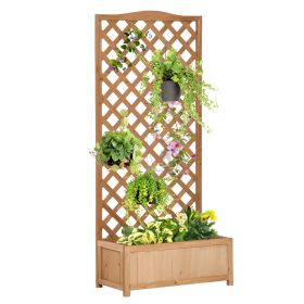 Garden Wooden Planter Box with Trellis Free Standing Flower Raised Bed with Lattice for Climbing Plants, 76cm x 36cm x 170cm, Brown