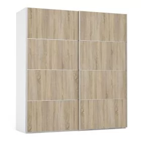 Sliding Wardrobe - VASTO 2 Door Wardrobe with 2 Shelves White and Oak 180cm