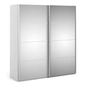 Sliding Wardrobe - VASTO 2 Door Mirrored Wardrobe with 2 Shelves Silver 182.4cm