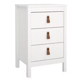 Bedside Table - BURNLEY Nightstand 3 Drawers in White 44cm