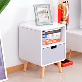 Bedside Table - FARO Nightstand White Grey 38cm