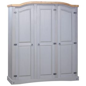 Wardrobe - GRACE 3 Door Wardrobe Grey Body and Brown Top 150.5cm