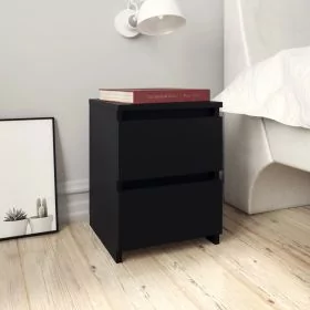 Bedside Table - SALMON 2 Piece Nightstand Black 30cm