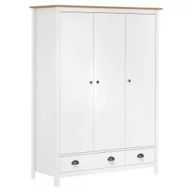 3 Door Wardrobe Hill White 127x50x170cm Solid Pine Wood