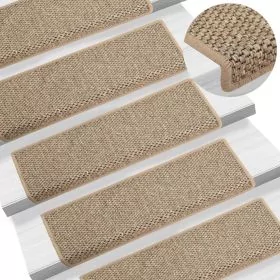 Stair Mats Self-adhesive Sisal-Look 15 Pcs 65x21x4cm Dark Beige