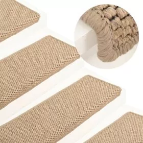 Stair Mats Self-adhesive Sisal-Look 15 Pcs 65x21x4cm Sand
