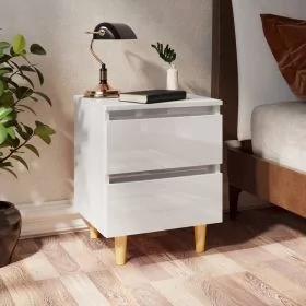 Bedside Table - QUESNEL Nightstand High Gloss White 40cm