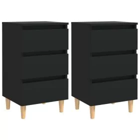 Bedside Table - MORRIS 2 Piece Nightstand Black 40cm