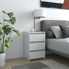 Bedside Table - NAPOLI Nightstand High Gloss White 40cm