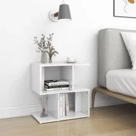 Bedside Table - CLEVELAND 2 Piece Nightstand High Gloss White 50cm
