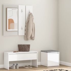Hallway Furniture Set High Gloss White Engineered Wood - Guoxi