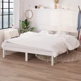 Bed Frame White Solid Wood Pine 160x200 cm