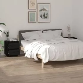 Bedside Table - PISA 2 Piece Nightstand Black 40cm