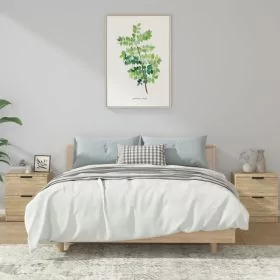 Bedside Table - LEONE Gene 2 Piece Nightstand Sonoma Oak 45cm