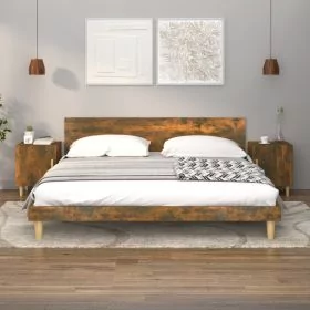 Bedside Table - LEONE Finn 2 Piece Nightstand Smoked Oak 40cm