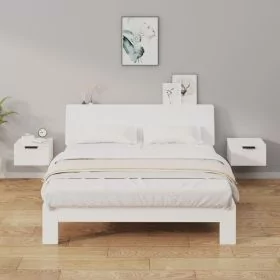 Bedside Table - RADFORD 2 Piece Nightstand High Gloss White 34cm