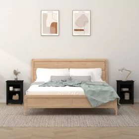 Bedside Table - ORISTANO 2 Piece Nightstand Black 40cm