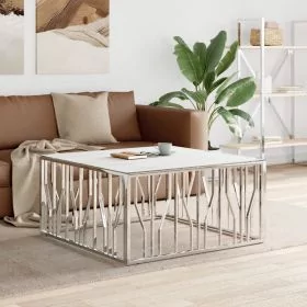 Coffee Table Silver 100x100x50cm Stainless Steel and Glass
