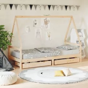 Kids Bed Frame with Drawers 80x200cm Solid Wood Pine