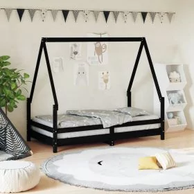 Kids Bed Frame Black 80x160cm Solid Wood Pine