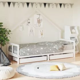 Kids Bed Frame with Drawers White 80x200cm Solid Wood Pine